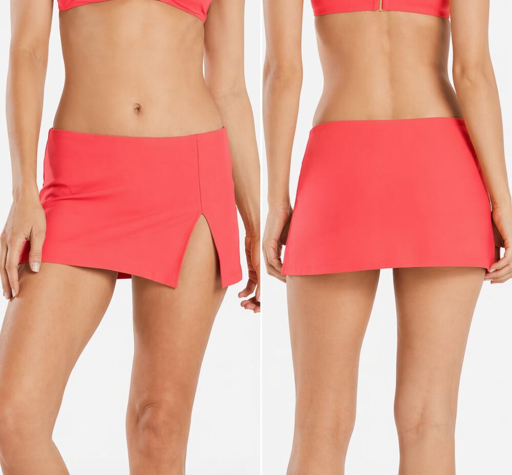 Helen Jon Coral Pink Swim Skort Side Slit Luxury Beachwear Women's Small NWOT